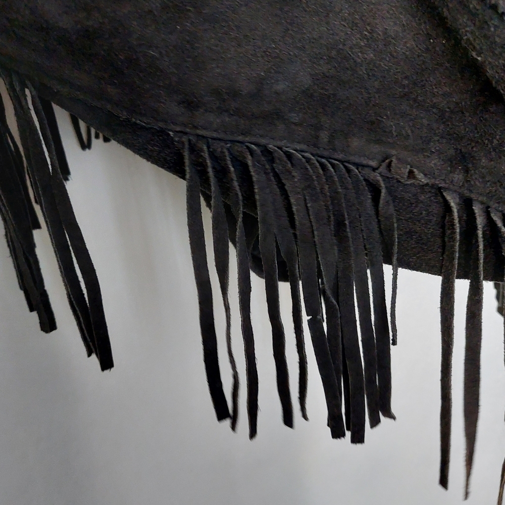 Vintage 80's Wilson's Leather Women's Black Fringe Suede Jacket Size S - Picture 4 of 15